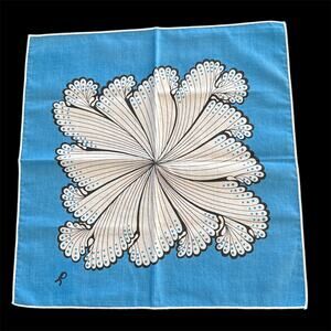 Set of 4 Mid Century Modern Cotton Napkins Blue Floral Print 17x17 Vintage